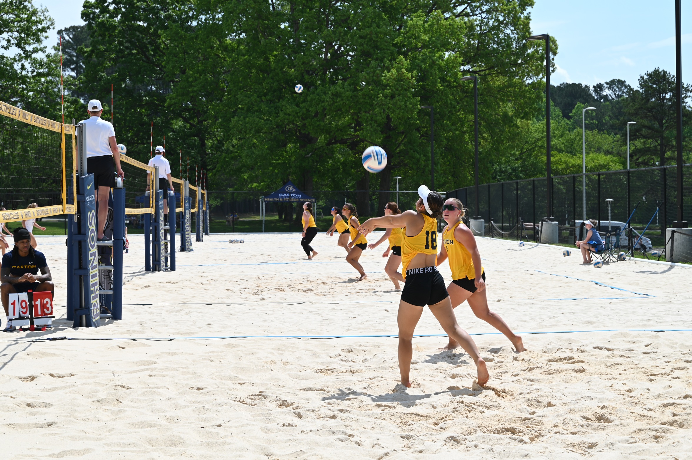 Gaston College's top three pairs in action during Saturday's Region 10 championship held on the Dallas campus.