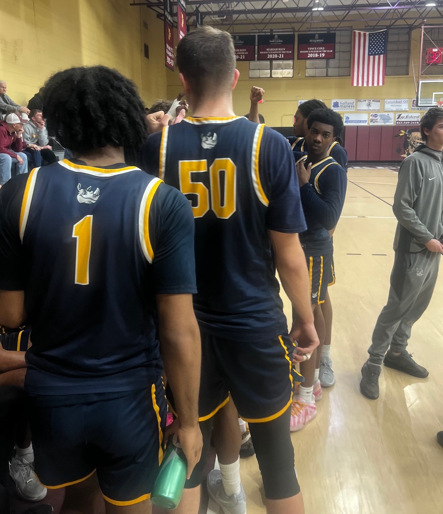 Gaston College huddle during Wednesday night's win at USC Salkehatchie.