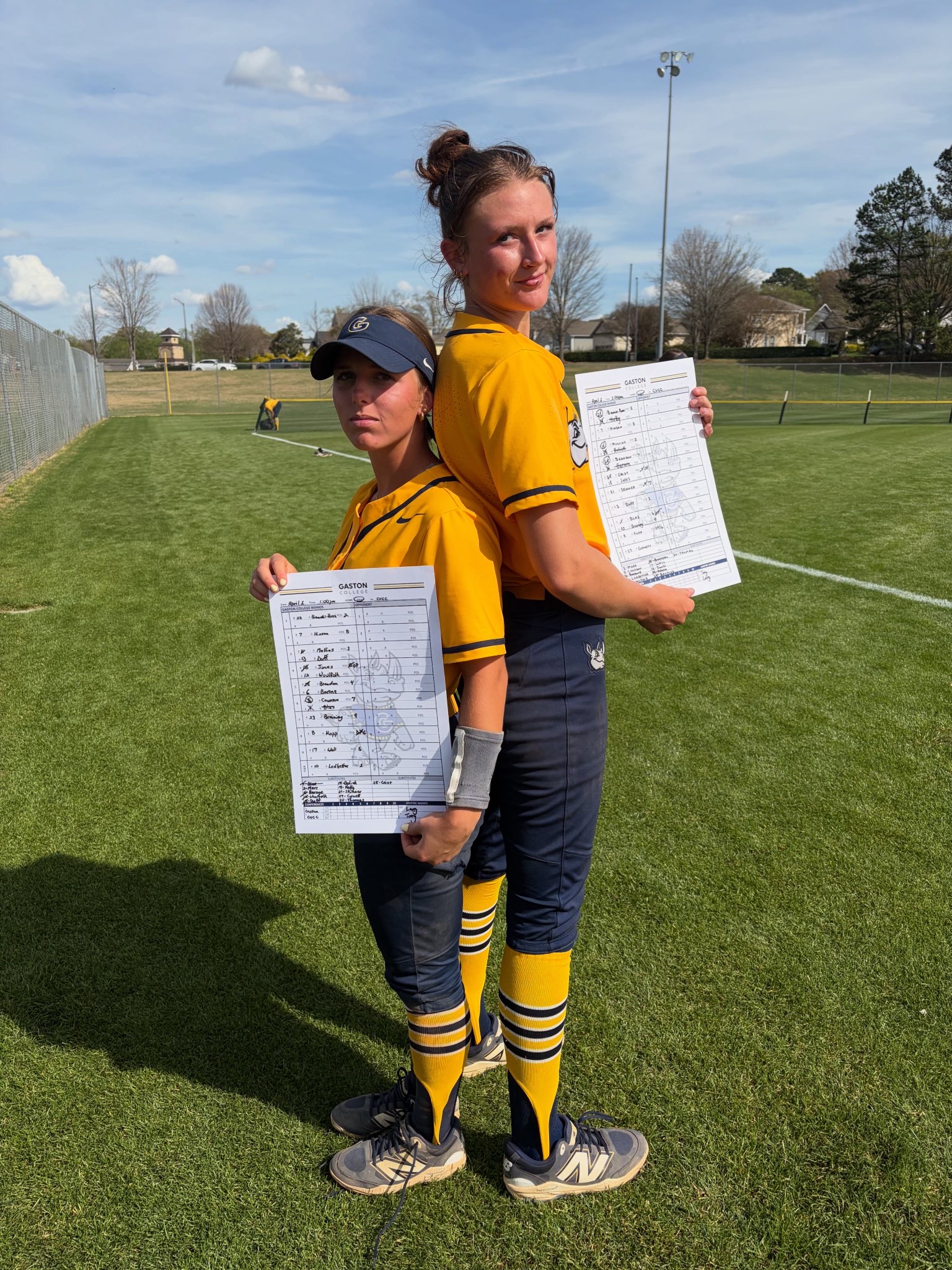 Gaston College's Mary Hinson (left) and Tea Cornett were top performers in Wednesday's doubleheader sweep at Catawba Valley Community College.