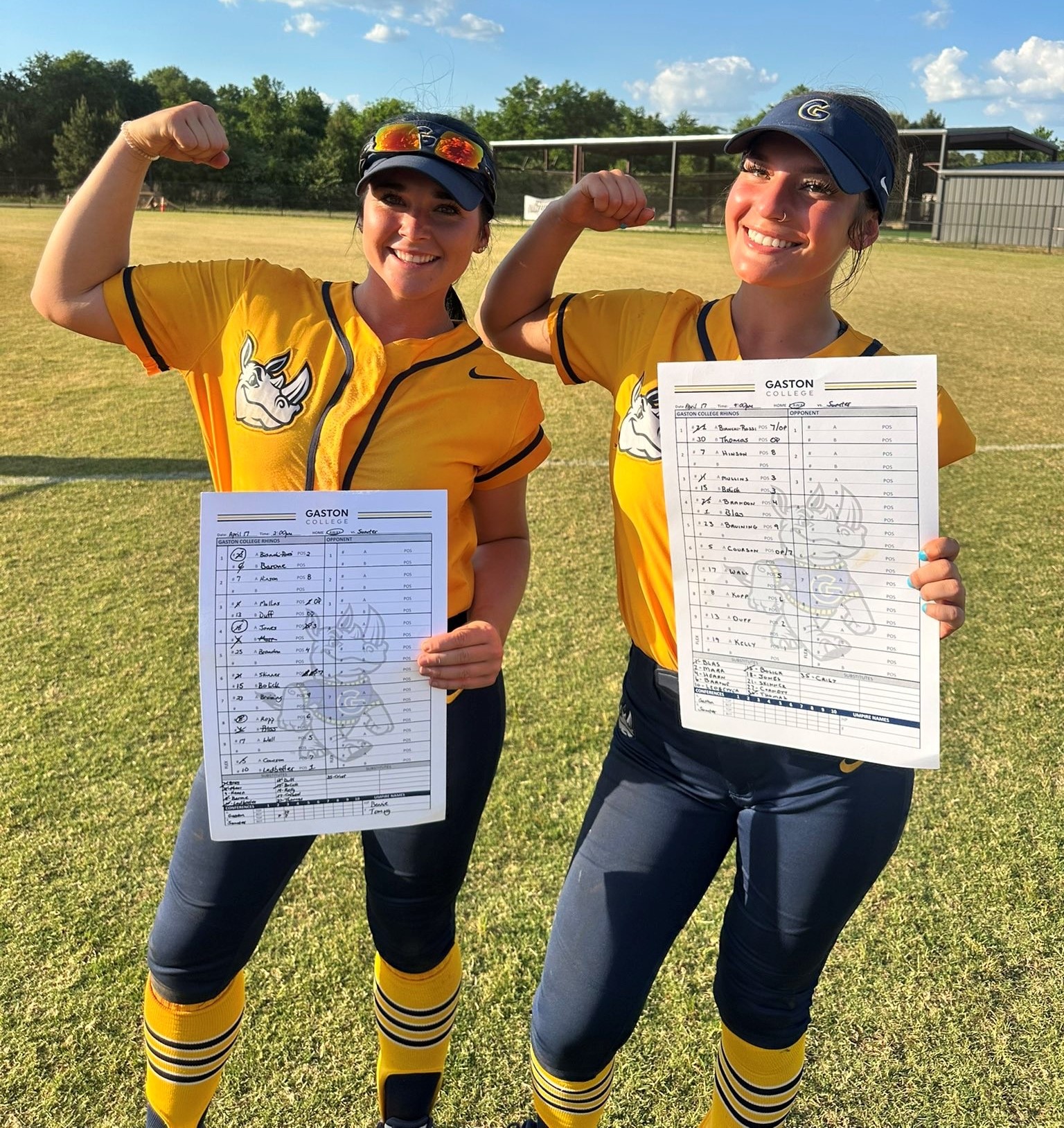 Miranda Wall (left) and Charlee Kelly were Gaston College's players of the game on Friday for their heroics in a two-game doubleheader sweep.