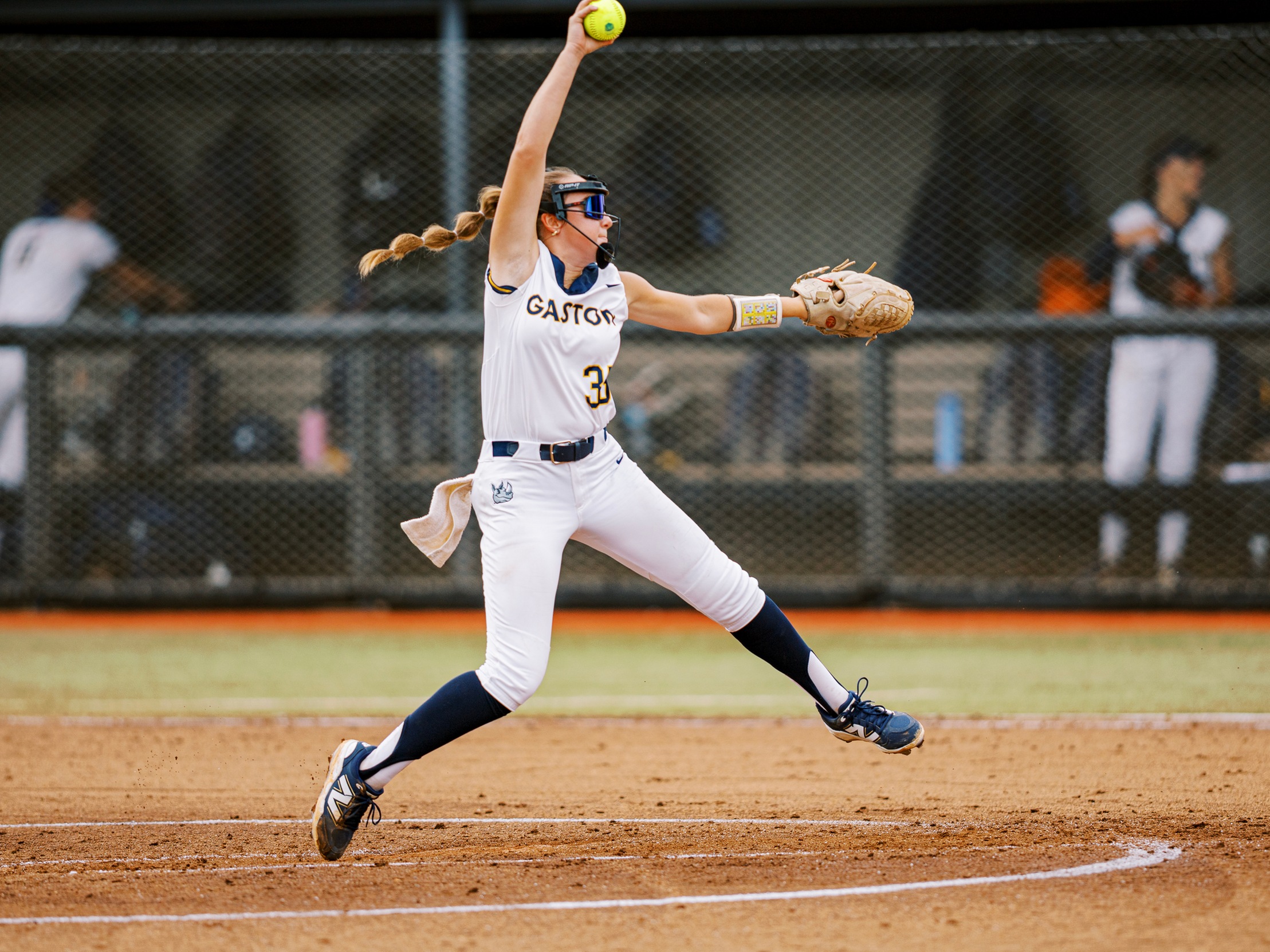 Sophia Crist fires a pitch during Gaston College's Monday victory in the opening round of the NJCAA World Series in Oxford, Ala.